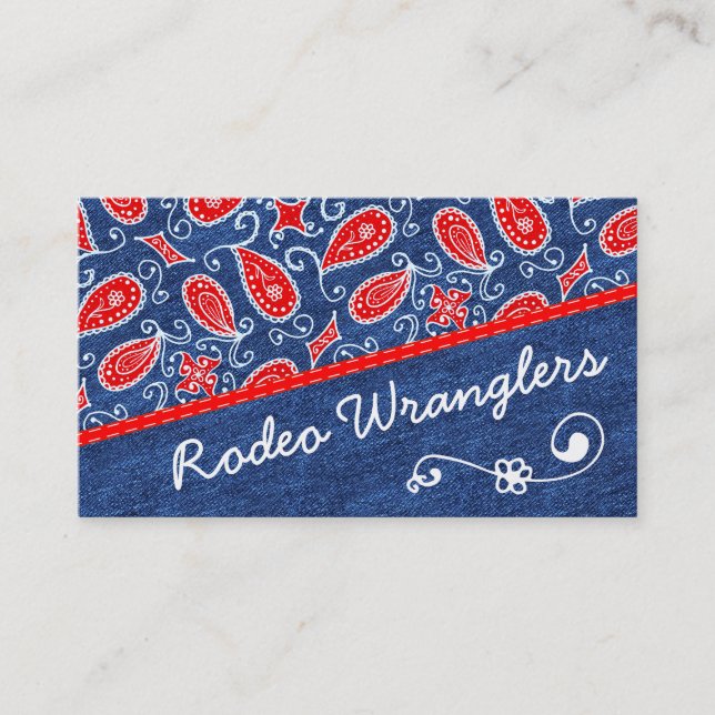 Denim-Paisley-niedliche rote weiße und blaue mit Visitenkarte (Vorderseite)