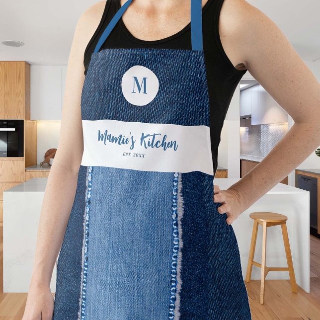 Denim Patch Blue Jeans Moderne kundenspezifische M Schürze (mom apron personalized christmas birthday gift hostess grandma monogram denim jeans cowgirl pretty)