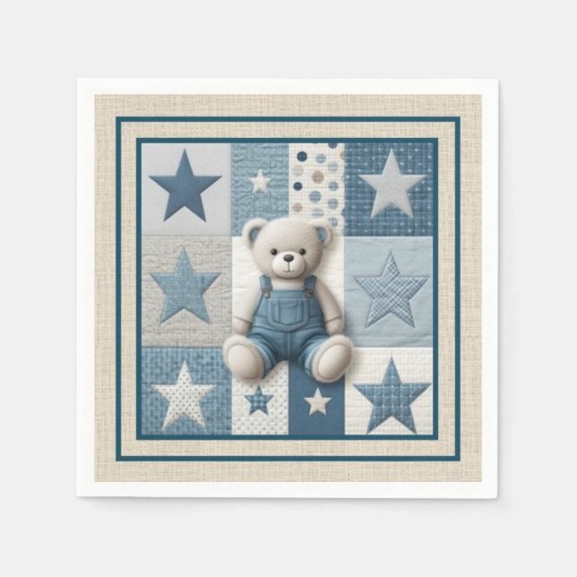 Denim Patchwork Bear Napkins Serviette (Vorderseite)