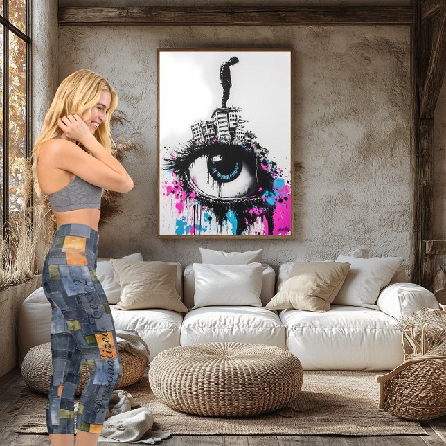 Denim Patchwork, Blue Orange & Green, eigener Text Capri Leggings (Von Creator hochgeladen)