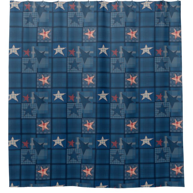 Denim Patchwork Duschvorhang (Vorderseite)