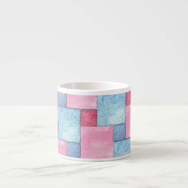 Denim Patchwork Espresso Tasse, Pinks, Blues Espressotasse (Vorderseite)