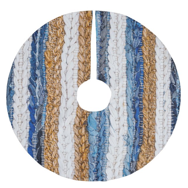 Denim Patchwork: gerecycelt Jeans Teppich. Polyester Weihnachtsbaumdecke (Vorderseite)