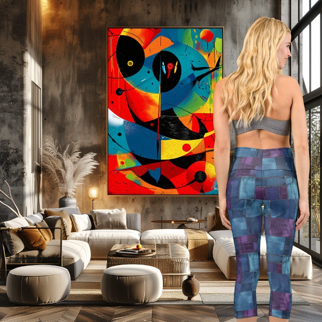 Denim Patchwork in Blau und Lila, benutzerdefinier Capri Leggings (Von Creator hochgeladen)