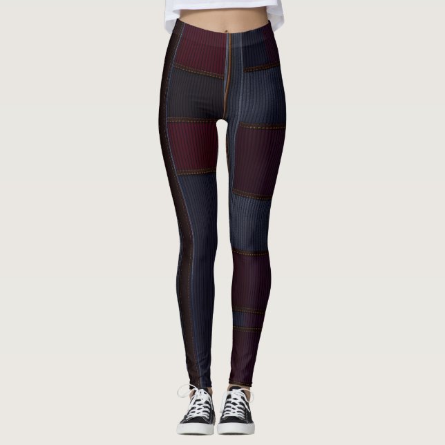 Denim Patchwork Jewel Tone All-Over-Print-Leggings Leggings (Vorderseite)