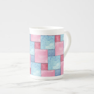 Denim Patchwork Knochen China Tasse, Pinks, Blues Prozellantasse