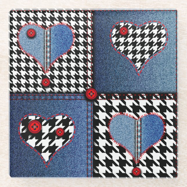 Denim Patchwork: Nahtloses Stoffmuster Glasuntersetzer (Vorderseite)