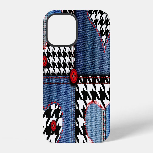 Denim-Patchwork: Nahtloses Stoffmuster iPhone 12 Hülle (Rückseite)