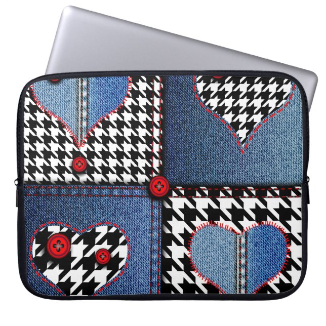 Denim Patchwork: Nahtloses Stoffmuster Laptopschutzhülle (Vorderseite)