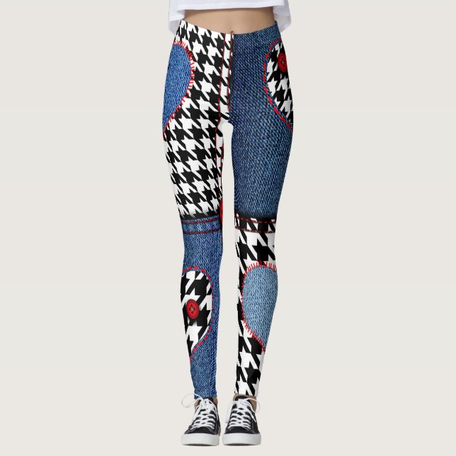 Denim Patchwork: Nahtloses Stoffmuster Leggings (Vorderseite)