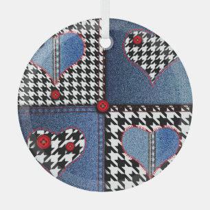 Denim Patchwork: Nahtloses Stoffmuster Ornament Aus Glas