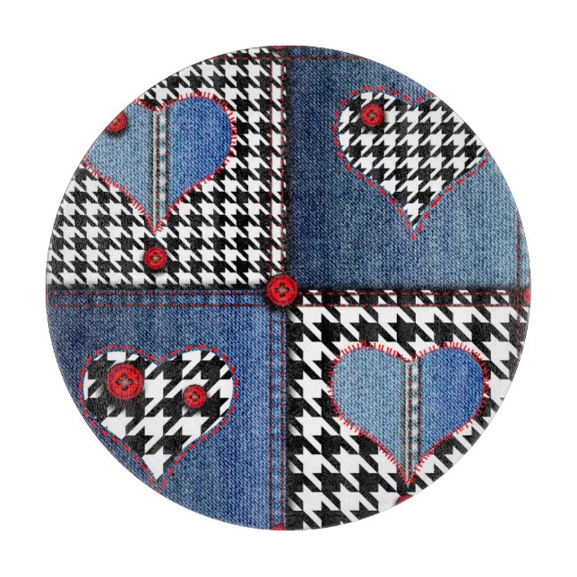Denim Patchwork: Nahtloses Stoffmuster Schneidebrett (Vorderseite)