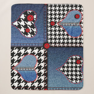 Denim Patchwork: Nahtloses Stoffmuster Sherpadecke