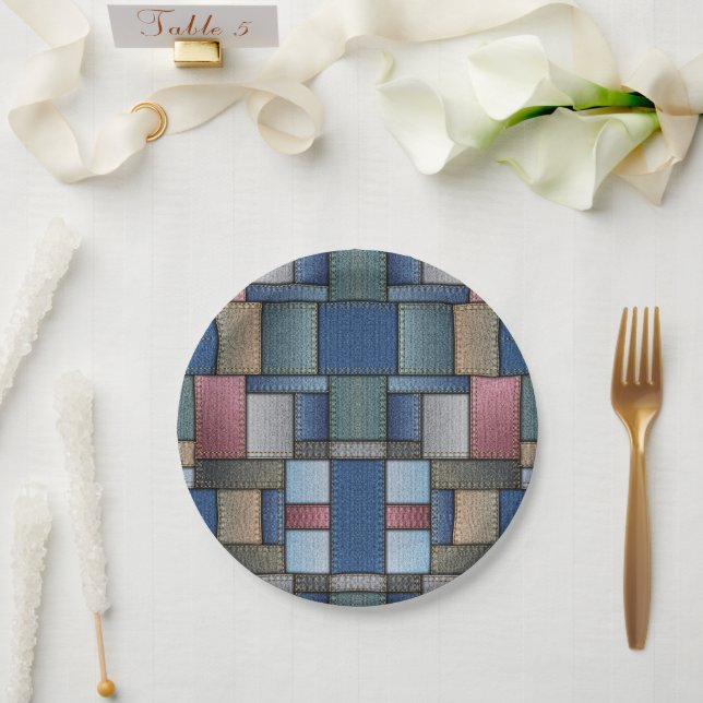 Denim Patchwork Pappteller (Hochzeit)