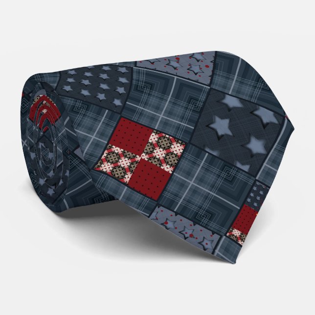 Denim Patchwork, Patchwork, Textilien, blaues Must Krawatte (Gerollt)