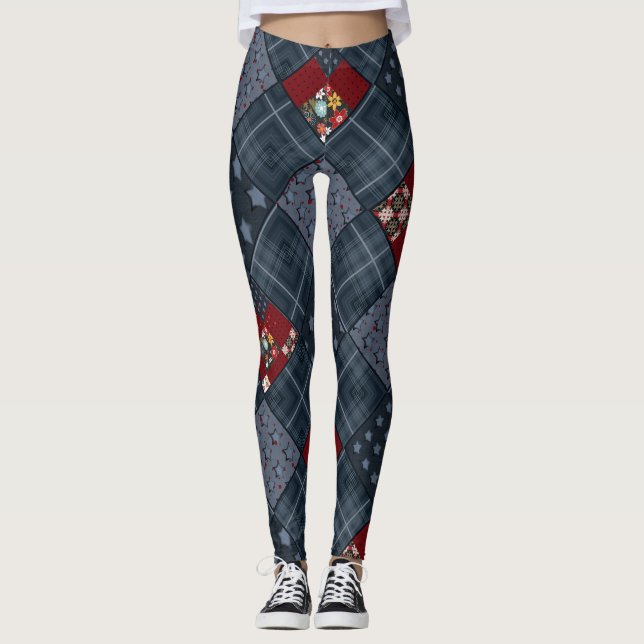 Denim Patchwork, Patchwork, Textilien, blaues Must Leggings (Vorderseite)