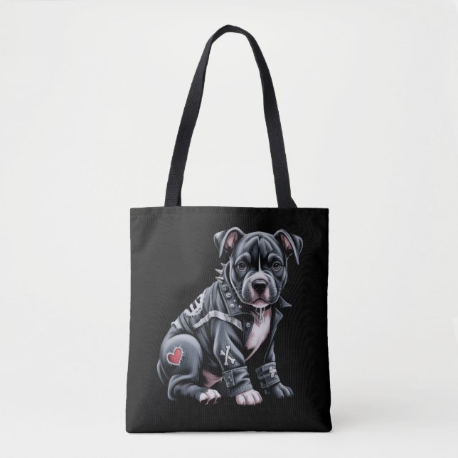 Denim-Patchwork-Pitbull-Hund edler Rocker Gothic Tasche (Vorderseite)