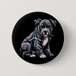 Denim-Patchwork-Pitbull-Hund edler Rocker-Gotik Button
