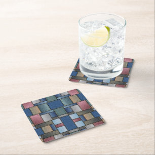 Denim Patchwork Rechteckiger Pappuntersetzer