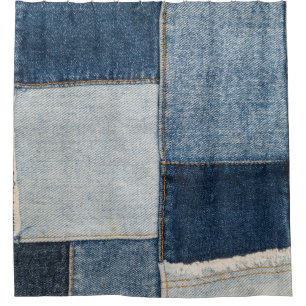 Denim Patchwork: Vintages Textilmuster Duschvorhang