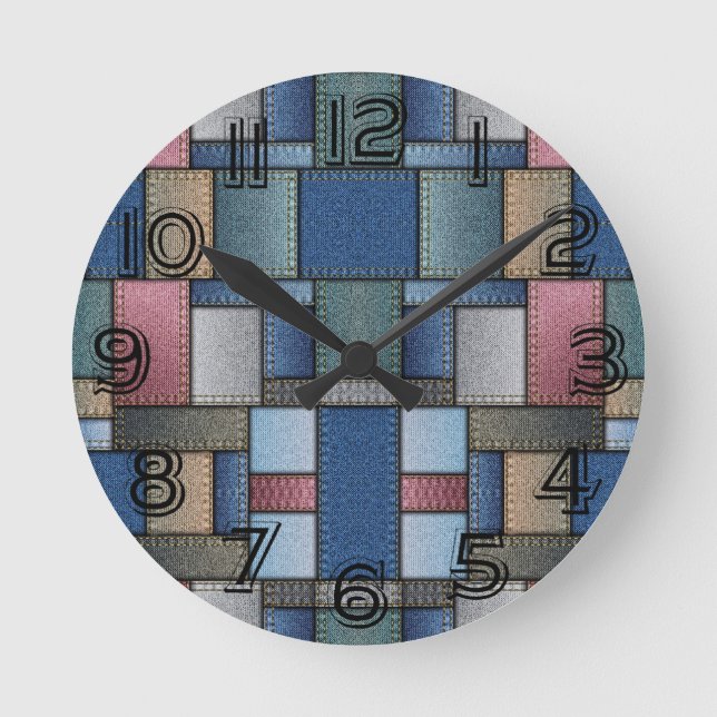 Denim Pattern Runde Wanduhr (Vorderseite)