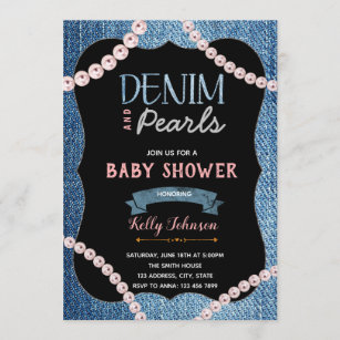 Denim Pearls Babydusche Einladung