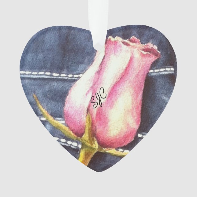 DENIM PINK ROSENKNOSPE VALENTINE ORNANATION ORNAMENT (Vorderseite)