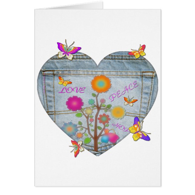 Denim Pocket Heart Blume Butterfly Card (Vorne)
