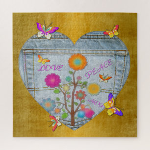 Denim Pocket Heart Blume Schmetterlinge
