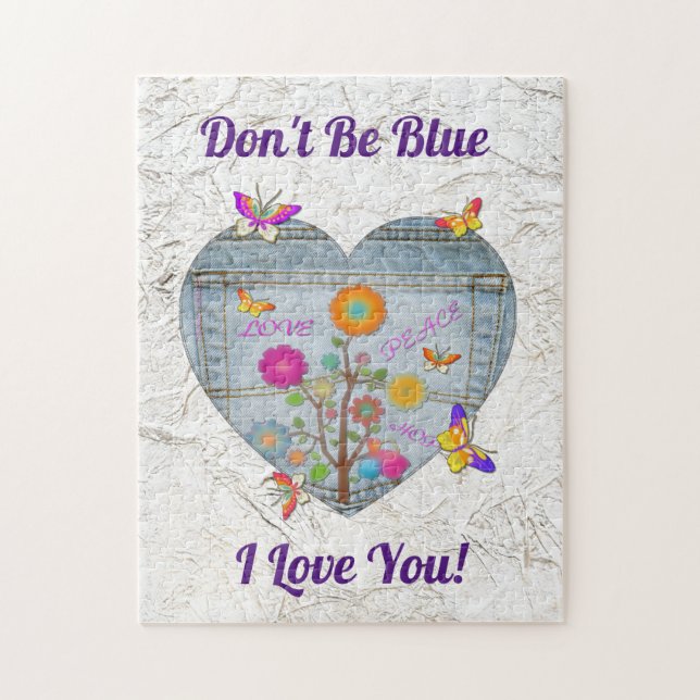 Denim Pocket Heart Blume Schmetterlinge (Vertikal)