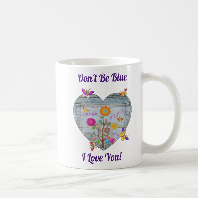 Denim Pocket Heart Blume Schmetterlinge Kaffeetasse (Rechts)