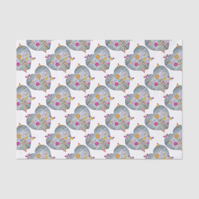 Denim Pocket Heart Blume Schmetterlinge Seidenpapier (Vorderseite)