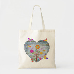 Denim Pocket Heart Blume Schmetterlinge Tote Tasch Tragetasche