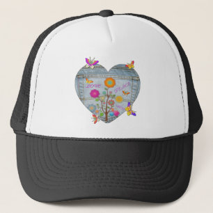 Denim Pocket Heart Blume Schmetterlinge Truckerkappe