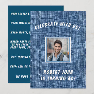 Denim Print 30. Golden Birthday Einladung