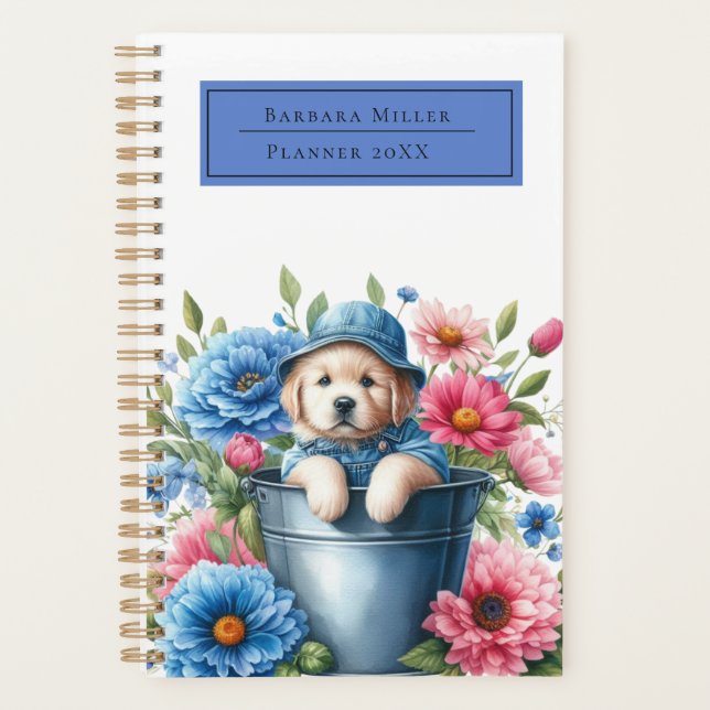 Denim Puppy Meadow Pink Bleu Amoureux des chiens (Devant)