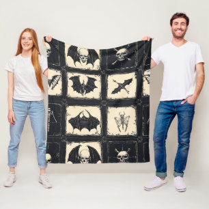 Denim Quilt mit Fledermäusen und Skeletten Fleecedecke
