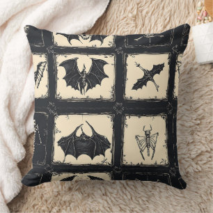Denim Quilt mit Fledermäusen und Skeletten Kissen