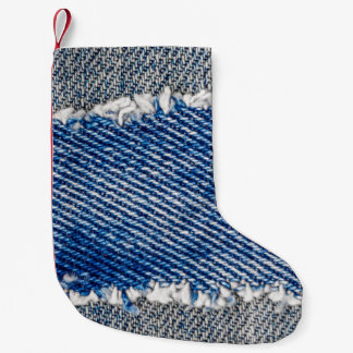 Denim Rahmen. Rippengewebe mit Randstreifen Kleiner Weihnachtsstrumpf