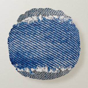 Denim Rahmen. Rippengewebe mit Randstreifen  Rundes Kissen