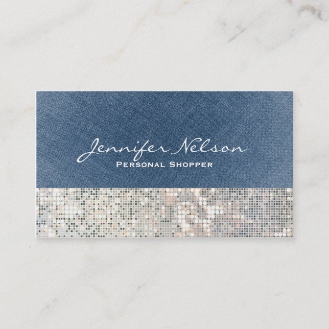 Denim Sequin Glitzer Glamour Glitz Business Card Visitenkarte (Vorderseite)