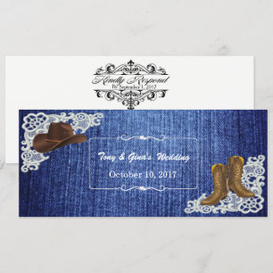 Denim-Stiefel & Spitze Hochzeits-RSVP-Karten Einladung