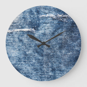Denim Textur: blaue Jeans Hintergrund. Große Wanduhr