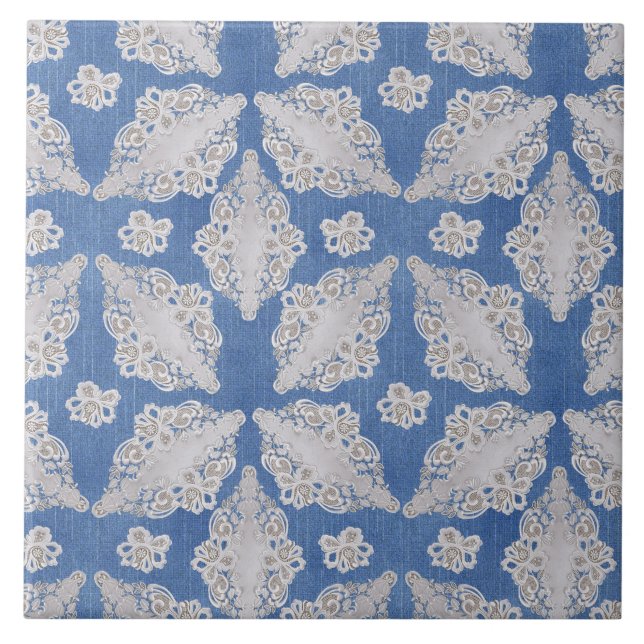 Denim Textur mit Lace Repeat Muster Fliese (Vorderseite)