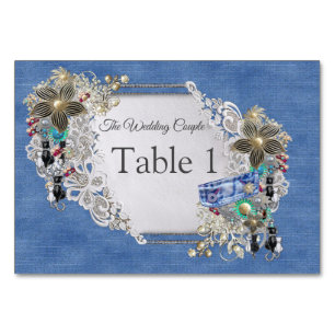 Denim Textured Lace und Costume Juwelen Tischnummer