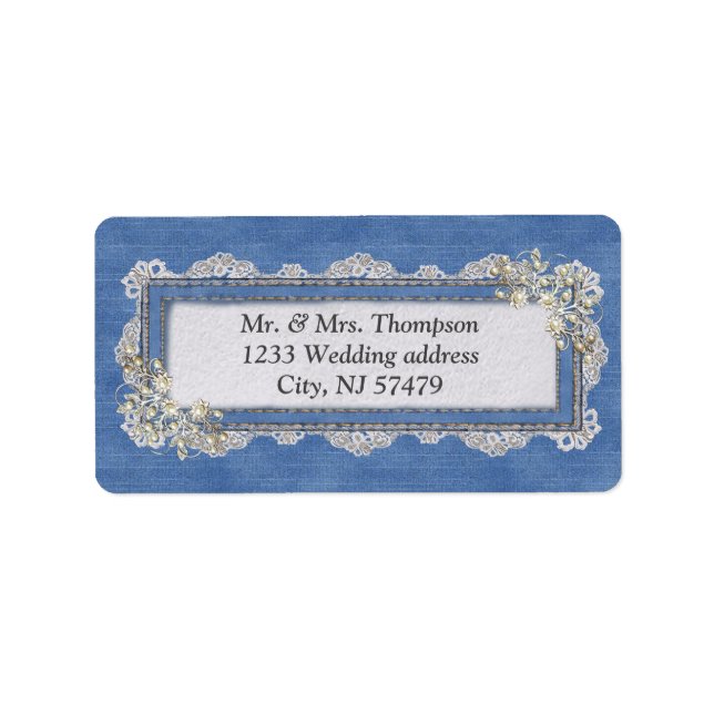 Denim Textured Lace und Pearls Adressaufkleber (Vorne)