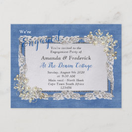 Denim Textured Lace und Pearls Einladungspostkarte