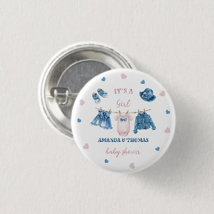 Denim Themed Girl Baby Dusche Button