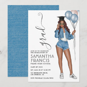 Denim themed Girl Graduation Party Einladung