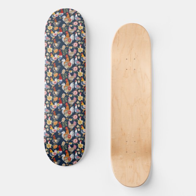 Denim Tragen von Patchwork-Blumengewächsen auf der Skateboard (Vorderseite)